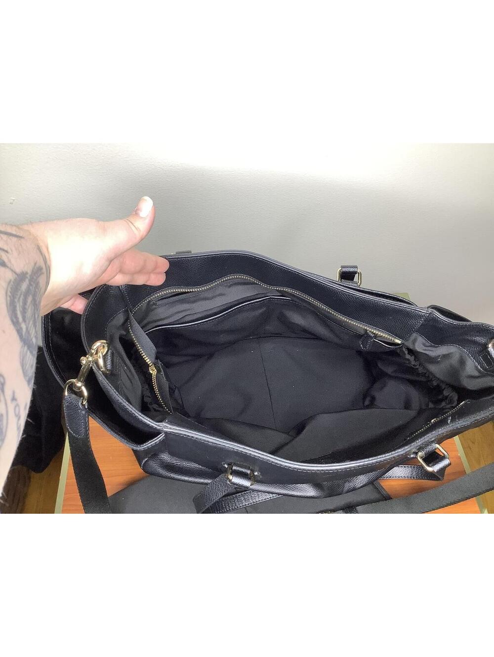 < Coach Black Leather Large Diaper Tote Bag > - Picture 9 of 13